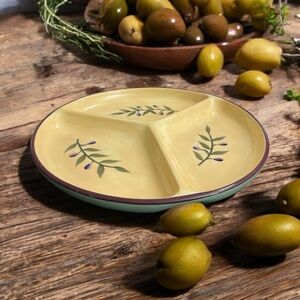 Crate and Barrel Olive Branch Divided Serving Plate